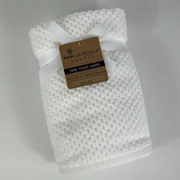 Ecoexistence Bamboo Bath Hand Towels White 2pc Set Cotton Rayon Soft NEW - Picture 4 of 10